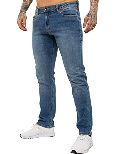 Enzo Herren Jeans mit geradem Bein, Stretch, Denim-Hose, alle Taille Gr. 32 W / 32 L, Mid Stonewash von Ze ENZO