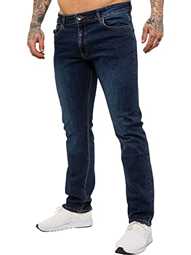 Enzo Herren Jeans mit geradem Bein, Stretch, Denim-Hose, alle Taille Gr. 46W x 32L, Dark Stonewash von Ze ENZO