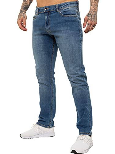 Enzo Herren Jeans mit geradem Bein, Stretch, Denim-Hose, alle Taille Gr. 46W x 32L, Mid Stonewash von Ze ENZO
