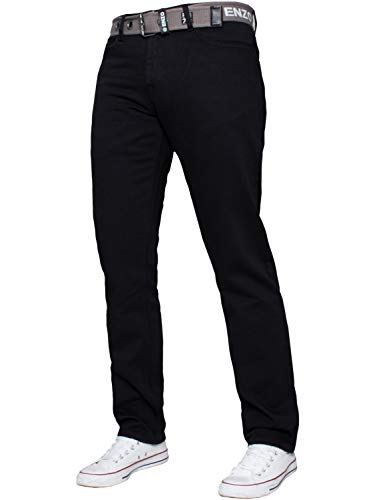 Enzo Herren-Jeans mit geradem Bein, mit Gürtel, normale Passform, alle Taillengrößen 71,1 - 121,9 cm, Schwarz , 34 W/34 L von ENZO ANGIOLINI