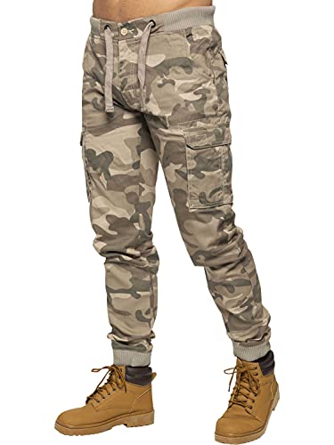 Enzo Herren Militär-Jogginghose Camouflage Cargo Camo Arbeitshose Gr. 34 W/32 L, beige von Ze ENZO