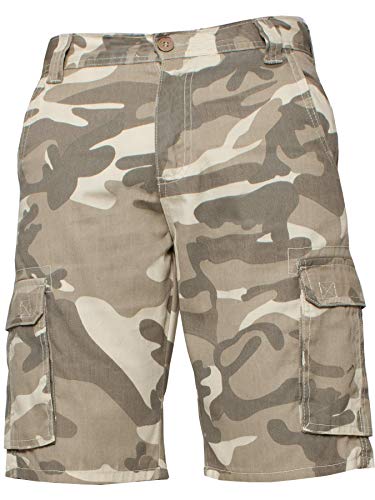 Enzo Jeans Herren Cargo Camo Shorts Sommer Combat Camouflage Chino Half Pants, beige, 30W von Ze ENZO