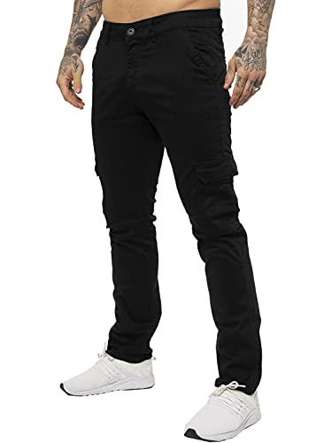 Enzo Jeans Herren Cargo Combat Hose Chinos Slim Fit Baumwolle Stretch Arbeitshose, Schwarz , 28 W/32 L von Ze ENZO