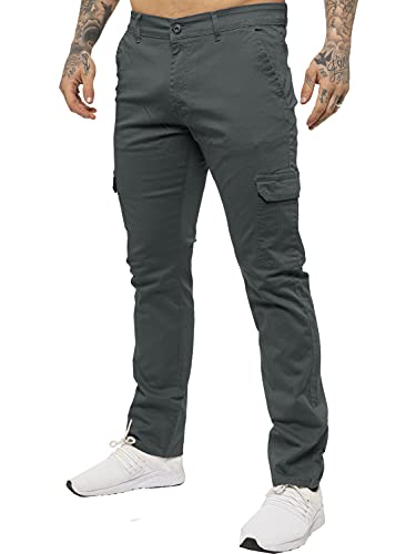 Enzo Jeans Herren Cargo Combat Hose Chinos Slim Fit Baumwolle Stretch Arbeitshose Gr. 28 W/32 L, grau von Ze ENZO