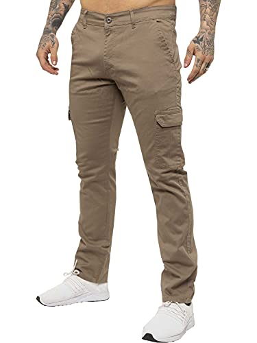 Enzo Jeans Herren-Cargohose, Chino, schmale Passform, Baumwolle, Stretch, Arbeitshose, beige, 36 W / 32 L von Ze ENZO