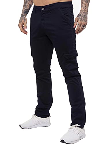 Enzo Jeans Herren Cargo Combat Hose Chinos Slim Fit Baumwolle Stretch Arbeitshose Gr. Bundweite: 97 cm, beinlänge: 81 cm (38 W / 32 L), blau von Ze ENZO