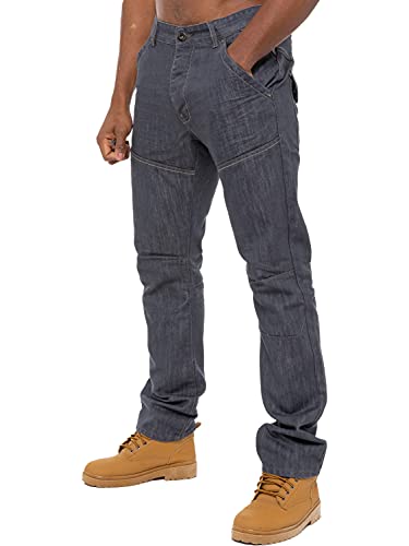 Herren ENZO Designer gerades Bein blau schwarz Darkwash Denim Jeans alle Taillen - grau, 34W x 32L von Ze ENZO