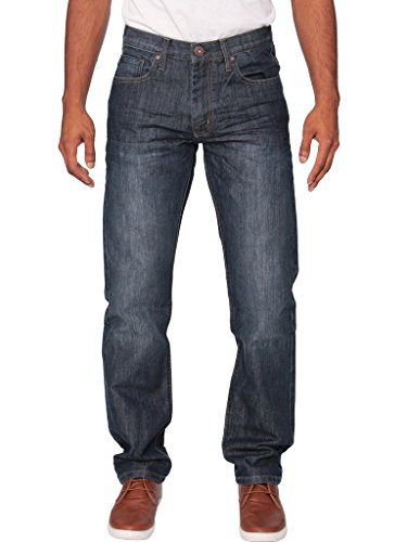 NEU Herren ENZO Regular Straight Fit Denim Blau Jeans Hose alle Hüfte Größen - Hell Stein Wash, 34W x 30L von Ze ENZO
