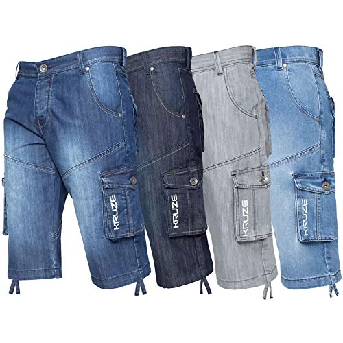 Ze Enzo Cargo-Kampfshorts für Herren, strapazierfähig, Denim, halbe Hose, Big King All Waists, Light Stone Wash, 38W von Ze ENZO