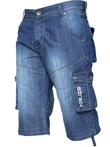 Ze ENZO Herren Cargo Combat Shorts Heavy Duty Denim Half Pants Big King All Waists Gr. 42W, Light Stonewash von Ze ENZO