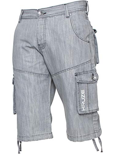 Ze ENZO Herren Cargo-Shorts, strapazierfähig, Denim, halbe Hose, alle Taille Gr. 48W x Regulär, grau von Ze ENZO