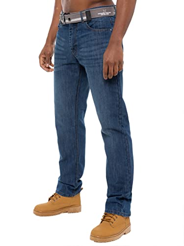 Ze ENZO für Herren Designer Denim Jeans aus 100% Baumwolle mit normaler Passform, Großer König groß, Reißverschluss 34W / 34L Mittlerer Stonewash von Ze ENZO