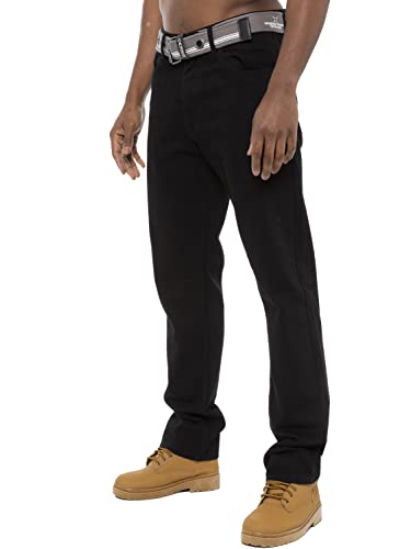 Ze ENZO für Herren Designer Denim Jeans aus 100% Baumwolle mit normaler Passform, Großer König groß, Reißverschluss 50W / 32L Schwarz von Ze ENZO