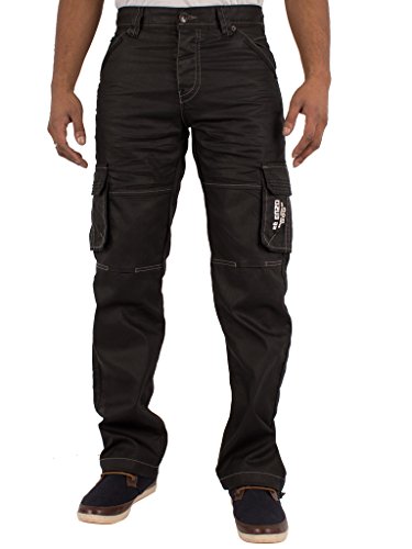 ENZO Designer-Cargo-Jeans für Herren, alle Taillengrößen erhältlich Gr. 34 W/30 L, Schwarz beschichtet von Ze ENZO