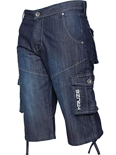 Ze Enzo Herren Cargo Combat Shorts Heavy Duty Denim Half Pants Big King All Waists Gr. 46W, Dark Stonewash von Ze ENZO