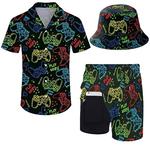 ZePinger Set mit Hemd und Short für Herren, mit Bob-Hut, 80er- und 90er-Jahre-Motiv, XXL von ZePinger