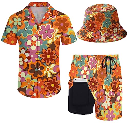 ZePinger Set mit Hemd und Short für Herren, mit Bob-Hut, 80er- und 90er-Jahre-Motiv, XL von ZePinger