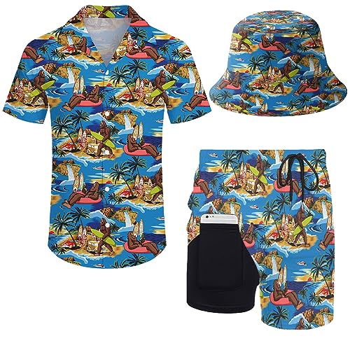 ZePinger Set mit Hemd und Short für Herren, mit Bob-Hut, 80er- und 90er-Jahre-Motiv, blau, XXL von ZePinger