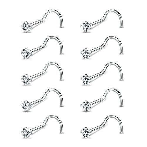 6-14 Stück 20 Gauge Winzige CZ Nasenstecker L-förmige Nasenring Set Edelstahl Nasenpiercing Spirale Schmuck für Frauen/Herren (10 Stück Nasenpiercing Spirale (Weiß)) von GRTLPOK