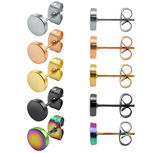 ZeSen Jewelry 5 Paar Edelstahl-Bolzen-OhrRingee Round Fake Stecker Cartilage Helix Conch OhrRingee 6 mm · 5 Paare von ZeSen Jewelry