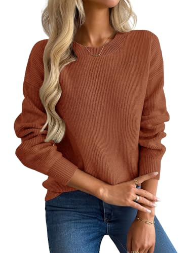 ZAEGOO Pullover Damen Elegant Herbst Winter Grobstrickpullover Rundhals Langarm Warm Pulli Einfarbig Colorblock Sweater von Zeagoo