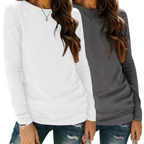 Zeagoo 2er Pack Oberteile Damen Rundhals Einfabrig Langarmshirt Basic Langarm Tshirt Set Herbst Longsleeve Weiß + Dunkelgrau M Zeagoo 2er Pack Oberteile Damen Rundhals Einfabrig Langarmshirt Basic Langarm Tshirt Set Herbst Longsleeve Weiß + Dunkelgrau M von Zeagoo