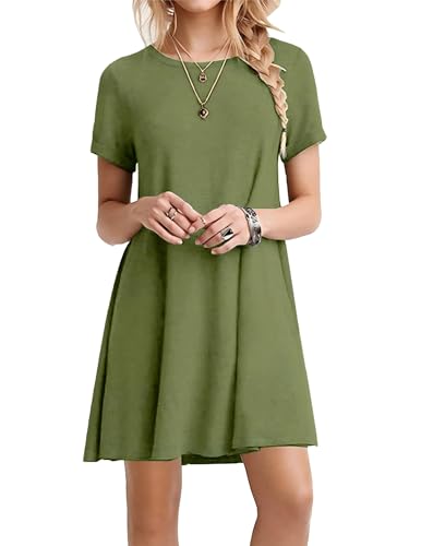Zeagoo Kleider Damen Sommer Kurzarm Knielang Tshirt Kleid Leicht Luftig Sommerkleid Casual T Shirtkleid Grün L von Zeagoo