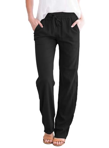 Zeagoo Hosen Damen Baumwolle Lang Freizeithose Lose Gerade Geschnitten Sommerhose Leichte Kordelzug Leinenhose Strandhose mit Taschen Schwarz M Zeagoo Hosen Damen Baumwolle Lang Freizeithose Lose Gerade Geschnitten Sommerhose Leichte Kordelzug Leinenhose Strandhose mit Taschen Schwarz M von Zeagoo