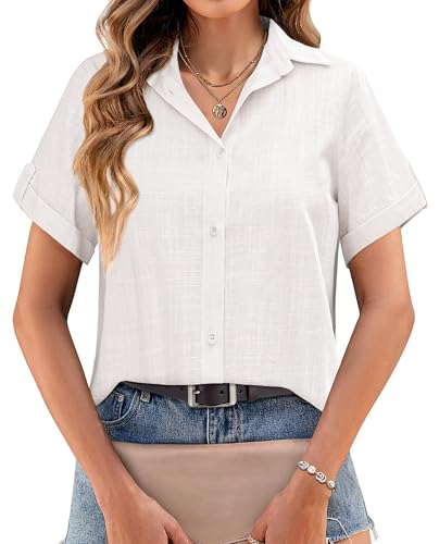 Zeagoo Weiße Bluse Damen Blusen Kurzarm Hemdbluse Button Down Leichte Hemdblusen Sommer Oberteile Modern Tuniken Top XXL Zeagoo Weiße Bluse Damen Blusen Kurzarm Hemdbluse Button Down Leichte Hemdblusen Sommer Oberteile Modern Tuniken Top XXL von Zeagoo