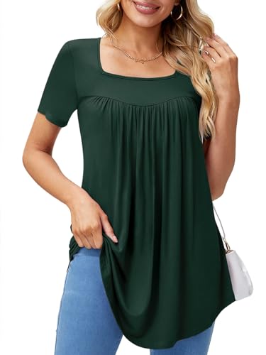 Zeagoo Bluse Damen Crop Top Slim Fit Wickel Kurz Shirt T-Shirt Feinstrick BustierOberteil Einfarbig Elegant Kurzarm Soft Casual Kurzarmshirt Tunika Shirt Frauen Dünne Kurze Ärmel Grün XL von Zeagoo