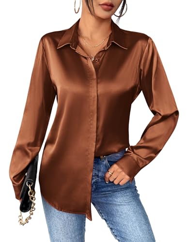 Zeagoo Bluse Damen Satin Seide Hemden V-Ausschnitt Lässiges Casual Satinbluse Elegant Oberteile Lockere Tops Langarm Shirt Schwarz Braun L Zeagoo Bluse Damen Satin Seide Hemden V-Ausschnitt Lässiges Casual Satinbluse Elegant Oberteile Lockere Tops Langarm Shirt Schwarz Braun L von Zeagoo