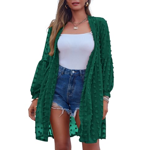 Zeagoo Bolero Spitze Cardiganjacke Casual Sommerjacke Swiss Dot Oberteile Solid 3/4 Arm Beachwear Chiffon Strand Cover Up Tops Grün XL von Zeagoo