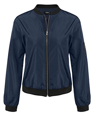 Zeagoo Bomberjacke Damen Übergangsjacke Leicht Atmungsaktiv Jacke Kurzjacke Langarm Sportlich Pilotenjacke Motorradjacke mit 2 Taschen Reißverschluss Blouson Navy Blau M von Zeagoo