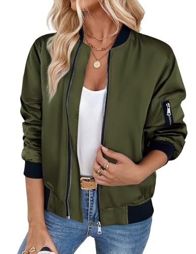 Zeagoo Bomberjacke Damen Winter Jacket leicht Reißverschluss Kurz Pilotenjacke Blouson Jacke Locker Herbst Coat Armeegrün XS von Zeagoo