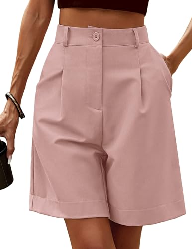 Zeagoo Cargo Shorts Damen Knielang Sommer Bermuda Kurz Hose Freizeitshorts Elastische Taille Arbeitshose mit Taschen Rosa L von Zeagoo