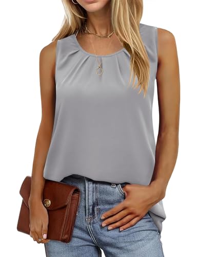 Zeagoo Damen Ärmellose Tank Top Chiffon Oberteile Sommer Flowy Blusentops Elegant Locker Rundhals Trägertop Grau XL von Zeagoo
