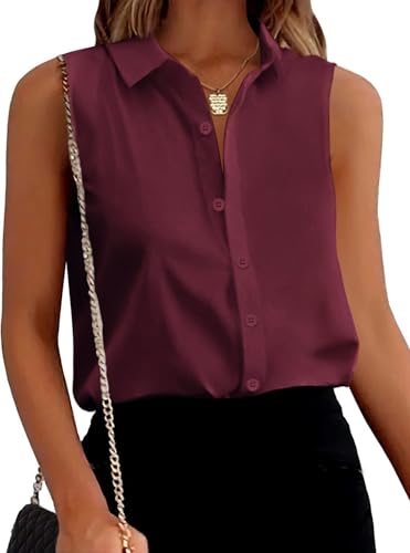 Zeagoo Damen Ärmelloses Button-Down-Hemd Tops Solide Freizeit Bluse von Zeagoo