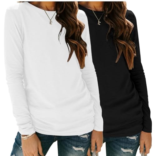 Zeagoo Damen Basic Oberteile 2er Pack Langarmshirt Set Einfabrig Rundhals Tshirt Herbst Langarm Tops Schwarz + Weiß M Zeagoo Damen Basic Oberteile 2er Pack Langarmshirt Set Einfabrig Rundhals Tshirt Herbst Langarm Tops Schwarz + Weiß M von Zeagoo