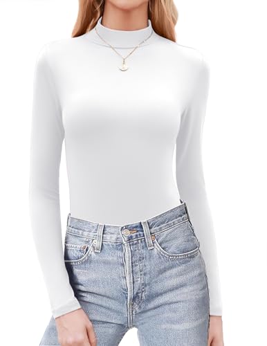 Zeagoo Damen Basic Rollkragenshirt Rollkragen Enges Oberteile Langarmshirt Elegant Solide Rollkragenpullover Langarm Stretch Tops Weiß L von Zeagoo
