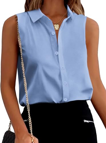 Zeagoo Damen Blusentop Sommer Top Ärmellose Oberteile Leicht Basic Top V-Ausschnitt Weste Shirt Lockere Tunika Shirts Hellblau XXL von Zeagoo