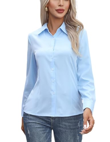 Zeagoo Damen Bluse Elegant V-Ausschnitt Hemden Langarm Casual Arbeit Oberteile mit Knöpfen von Zeagoo