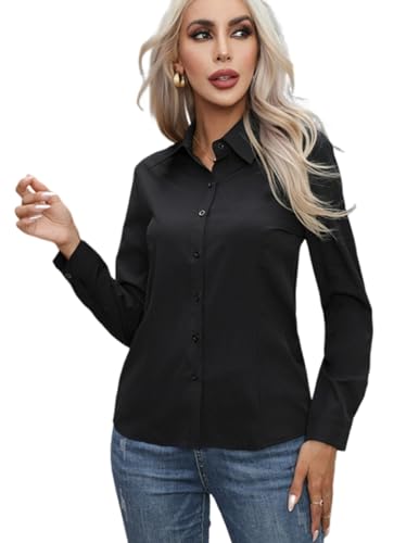 Zeagoo Damen Bluse Elegant V Ausschnitt Langarm Business Arbeit Shirt Einfarbig Hemdbluse von Zeagoo