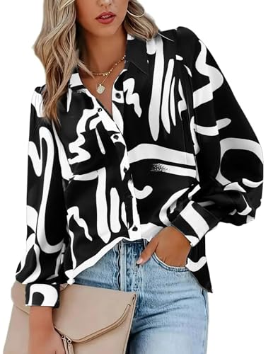 Zeagoo Damen Bluse Knöpfe V-Ausschnitt Hemd Elegant Puffärmel Oberteile Arbeit Business Longbluse Sommer Langarm Hemdbluse Schwarz-Weiß XXL Zeagoo Damen Bluse Knöpfe V-Ausschnitt Hemd Elegant Puffärmel Oberteile Arbeit Business Longbluse Sommer Langarm Hemdbluse Schwarz-Weiß XXL von Zeagoo