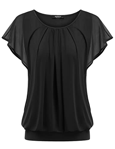 Zeagoo Damen Bluse Kurzarm Rundkragen Hemd Elegant Tunika Loose Tops Schwarz XXL von Zeagoo