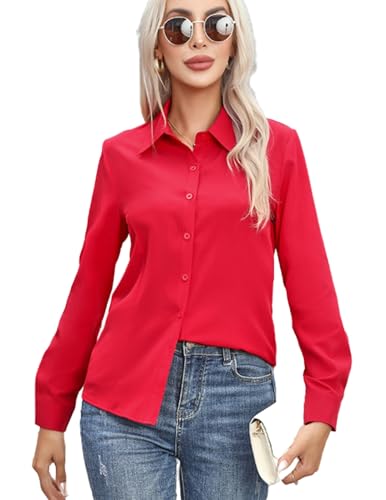 Zeagoo Damen Bluse V-Ausschnitt Hemd Elegant Langarm Tunika Tops Business Oberteile von Zeagoo