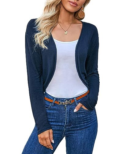 Zeagoo Damen Bolero Elegant Festlich Langarm Kurze Strickjacke mit Knöpfe Weiches Jäckchen zum Kleid Top für Herbst Frühling Blau M von Zeagoo