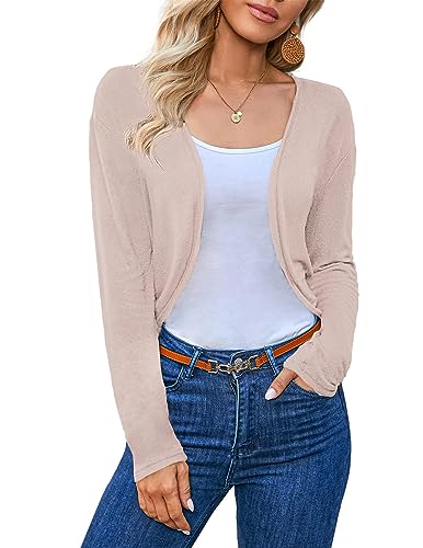 Zeagoo Damen Bolero Elegant Festlich Langarm Kurze Strickjacke mit Knöpfe Weiches Jäckchen zum Kleid Top für Herbst Frühling Gelb S von Zeagoo