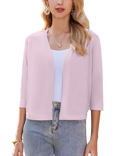 Zeagoo Damen Bolero Elegant Strickjacke Lässige Bolerojacke 3/4 Ärmel Solid Cardigan Top Open Front Bolero Rosa M von Zeagoo