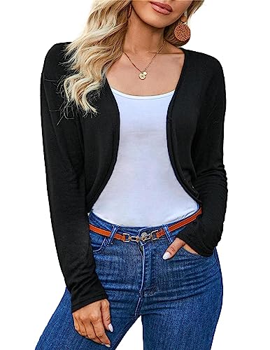 Zeagoo Damen Bolero Kurz Strickjacke Langarm Cardigan Schulterjacke Bolerojacke Schulterjacke Casual Top Schwarz S von Zeagoo