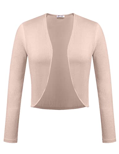 Zeagoo Damen Bolero Langarm ELegant Bolerojacke Open Front Kurz Strickjacke Schulterjacke Bolerojäckchen Cardigan Casual Top Gelb M von Zeagoo